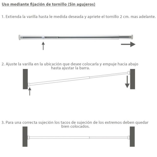 Barra Visillo Extensible 148,5/240 cm,Con Muelle Presion Ajustable  (1 Pieza) al por Mayor | Almacén de Ferretería