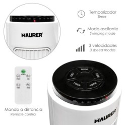Ventilador Maurer Torre 73 cm 3 Velocidades, Funcion Oscilante, Con Temporizador y Mando a Distancia,