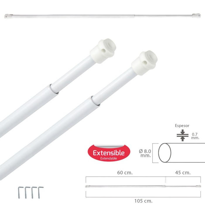Barra Visillo Extensible 60/105 cm, con Muelle Presion, Soportes y Ventosas (2 Piezas) al por Mayor | Almacén de Ferretería