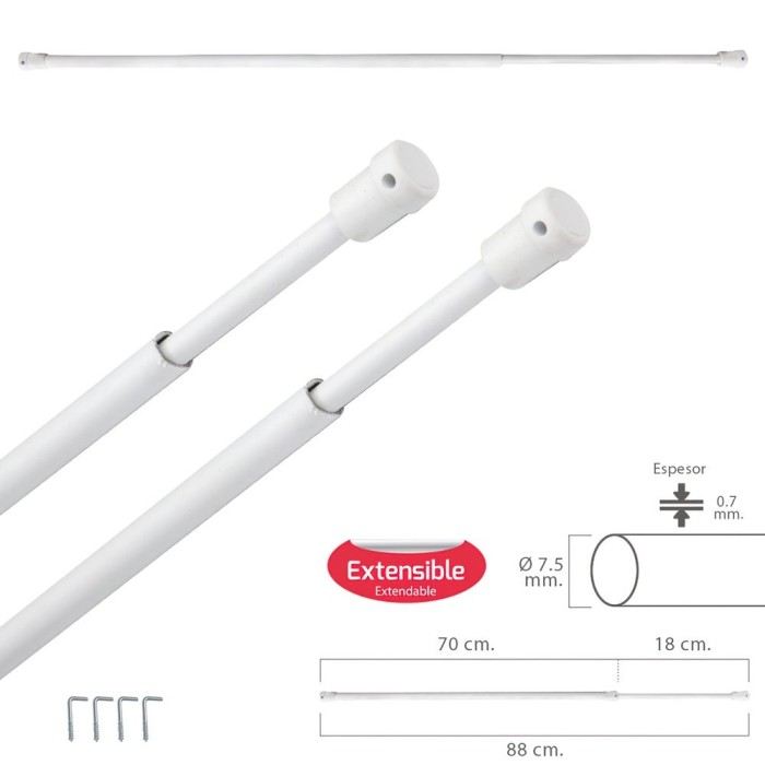 Barra Visillo Extensible 70/88 cm, Con Soporte, Sin Muelle (2 piezas) al por Mayor | Almacén de Ferretería