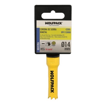 Corona Sierra Bimetal Ø 14 mm, Templado Termico, Base Reforzada, Corona Madera, Broca Agujeros Madera, Acero, Hierro, Plasticos