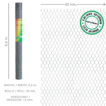Enrejado Triple Torsion 13/  60 cm, Rollo 50 Metros Uso Domestico
