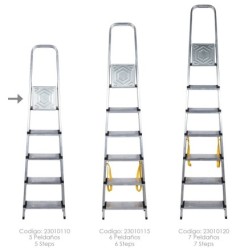 Escalera Doméstica Aluminio Profesional 5 Peldaños 12 cm Grosor,