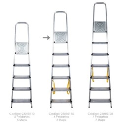 Escalera Doméstica Aluminio Profesional 6 Peldaños 12 cm Grosor,