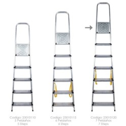 Escalera Doméstica Aluminio Profesional 7 Peldaños 12 cm Grosor,