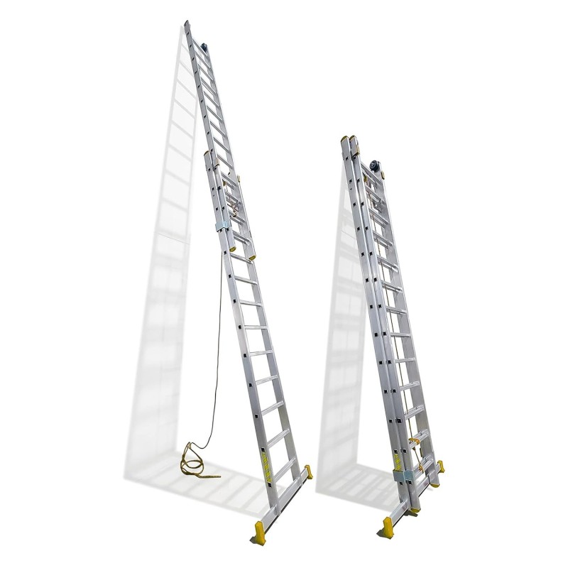 Escalera Aluminio 2 Tramos 12+12 Peldaños, Plegable, Antideslizante, Resistente