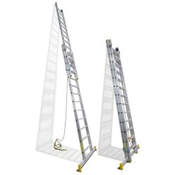 Escalera Aluminio 2 Tramos Mecanica 14 Peldaños, Plegable, Telescópica, Antideslizante, Resistente