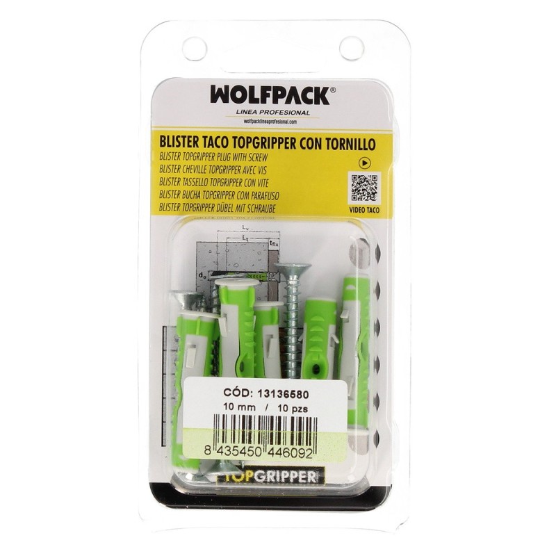 Blister Tacos Topgripper Bimaterial Con Tornillos Ø 10 mm, 10 Piezas Taco Anclaje Universal, Taco Hormigon, Taco Pladur