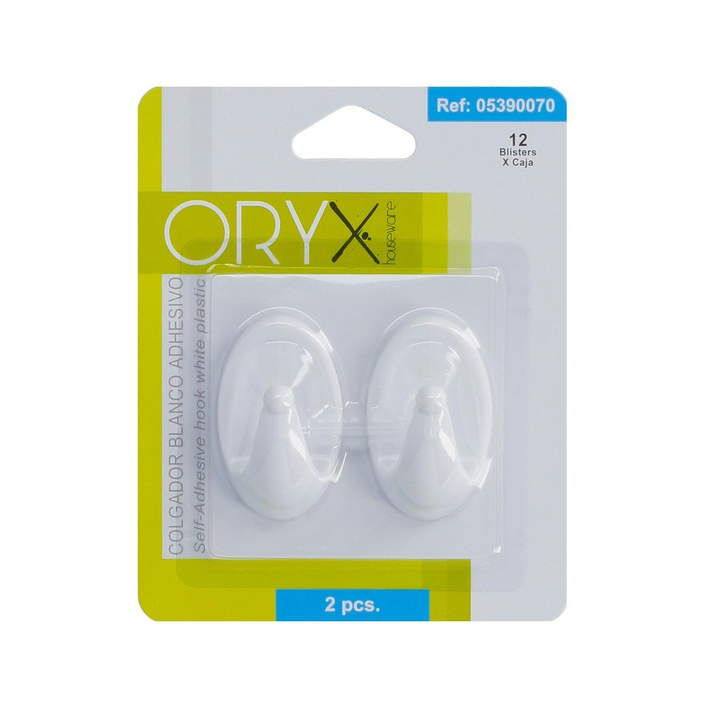 Colgador Oryx  Blanco Grande (Blister  2 Unidades) Adhesivo al por Mayor | Almacén de Ferretería