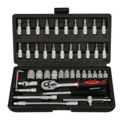 Juego Llaves De Vaso y Puntas 1/4" 46 Pzs, Con Apadtador, Cromo Vanadio, Kit Llave Combinada, Kit Carraca,