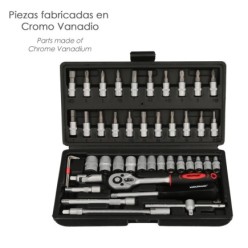 Juego Llaves De Vaso y Puntas 1/4" 46 Pzs, Con Apadtador, Cromo Vanadio, Kit Llave Combinada, Kit Carraca,