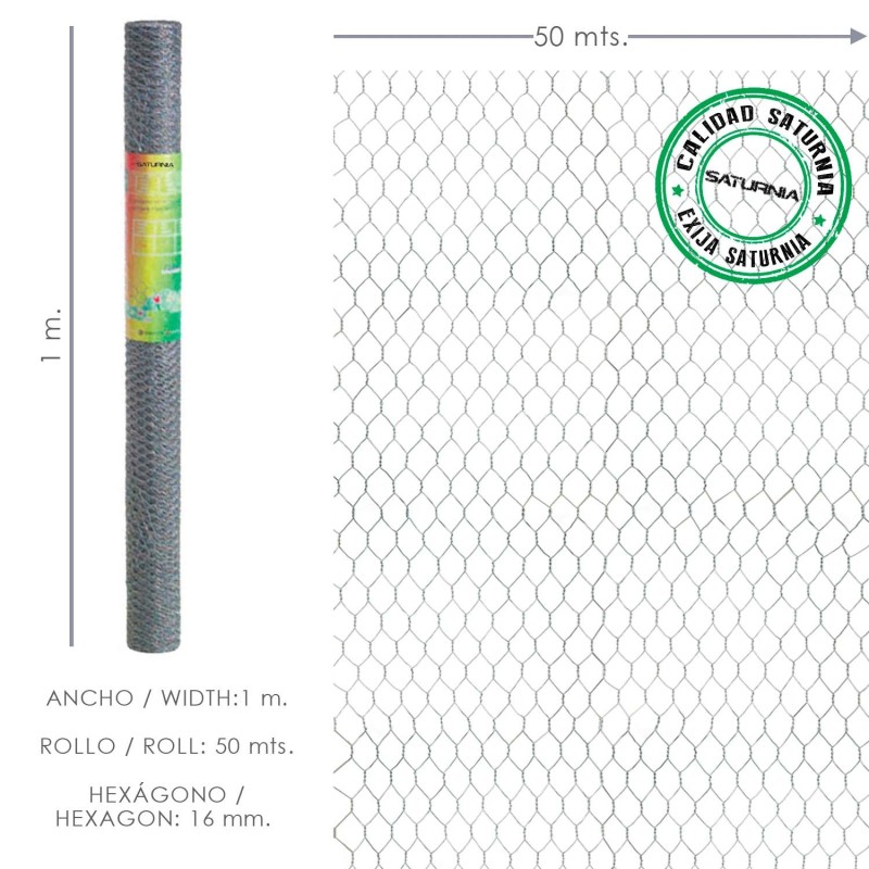 Enrejado Triple Torsion 16/ 100 cm, Rollo 50 Metros Uso Domestico
