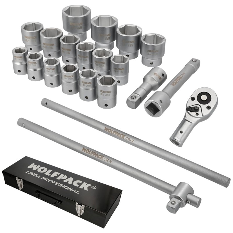 Juego Llaves De Vaso de Acero Cromo Vanadio con 21 Piezas 3/4" Plus  Con Maletin,