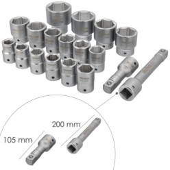 Juego Llaves De Vaso de Acero Cromo Vanadio con 21 Piezas 3/4" Plus  Con Maletin,