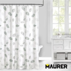 Cortina Ducha Tela Hojas 180 x 200 cm, Cortina baño, Cortina Tela Impermeable Con Anillas