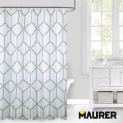 Cortina Ducha Tela Geometria 180 x 200 cm, Cortina baño, Cortina Tela Impermeable Con Anillas