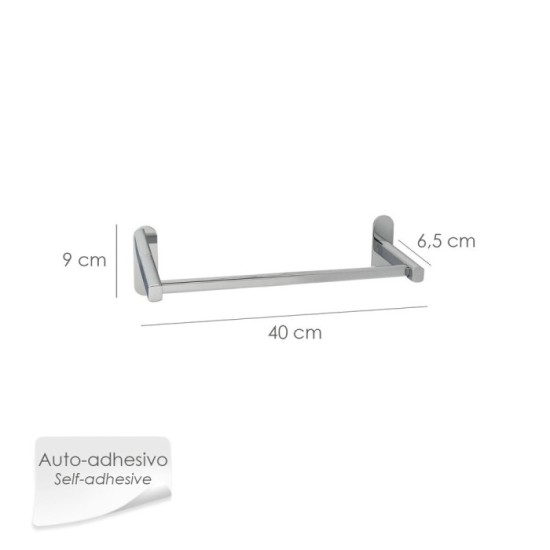 Toallero Barra 40 cm, Color Inox Con Efecto Espejo, Autoadhesivo Resistente, Porta Toallas, Toallero Adhesivo Pared/Mueble al po