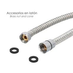 Flexo / Manguera Ducha Acero Inoxidable 1,50 Metros Accesorios de Latón, Flexible, Resistente a Torceduras, Conexión Estandar