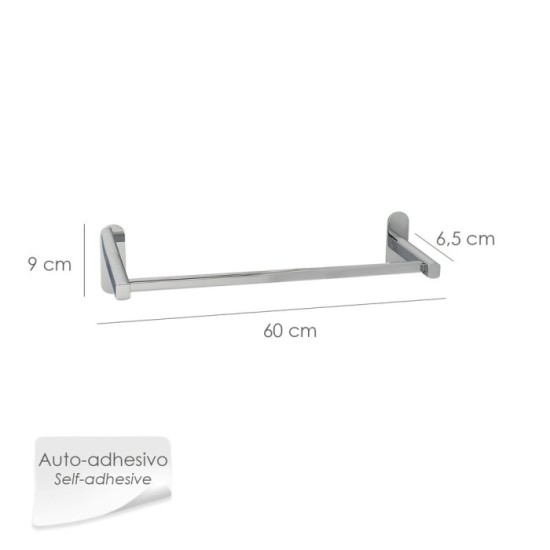 Toallero Barra 60 cm, Color Inox Con Efecto Espejo, Autoadhesivo Resistente, Porta Toallas, Toallero Adhesivo Pared/Mueble al po