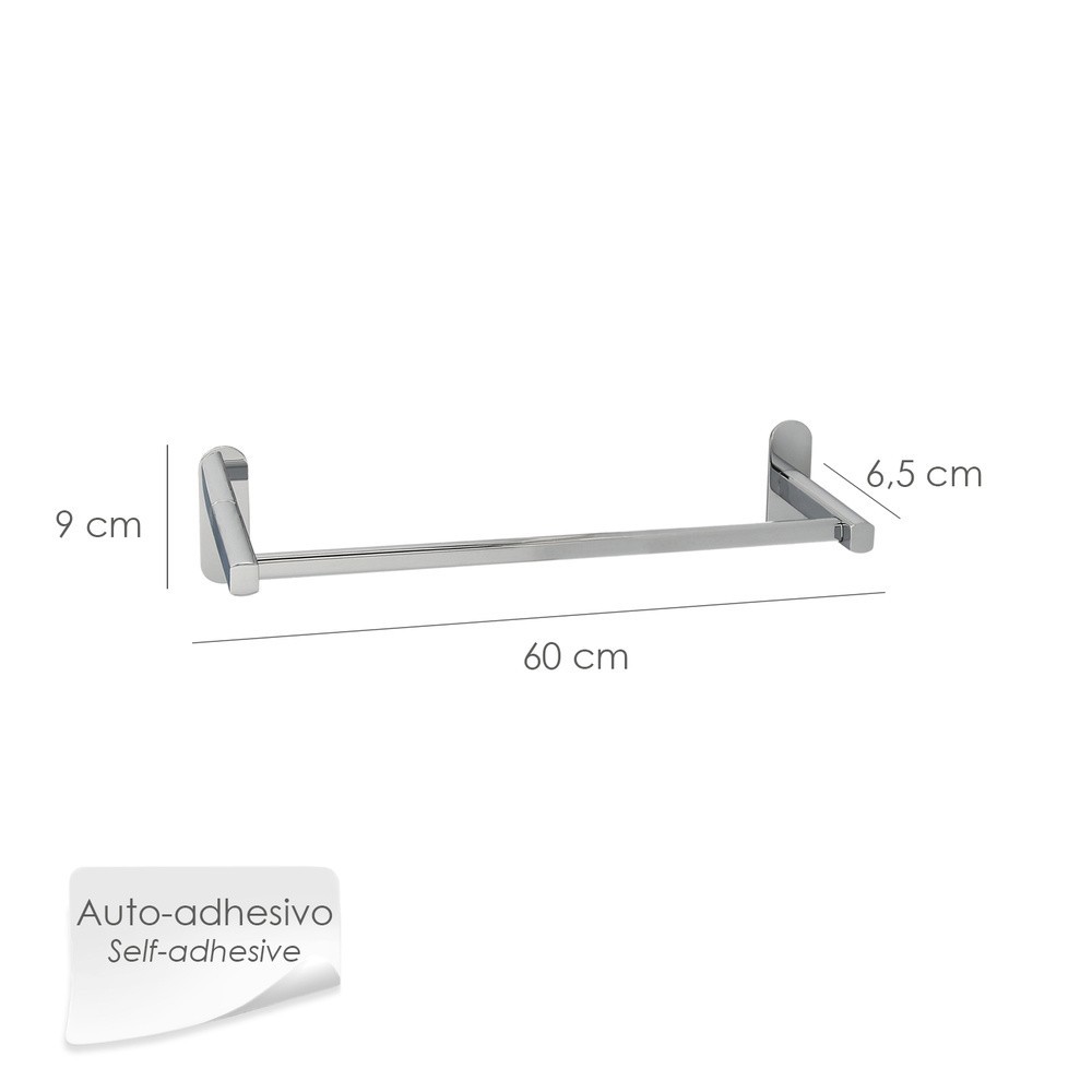 Toallero Barra 60 cm, Color Inox Con Efecto Espejo, Autoadhesivo Resistente, Porta Toallas, Toallero Adhesivo Pared/Mueble al po