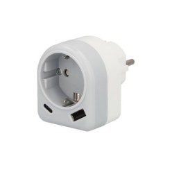 Enchufe / Adaptador Schuko Con 2 Tomas, USB A / C, Potencia Maxima 3680 W, Cargador Moviles, Cargador 2 Tomas, Adaptador Moviles