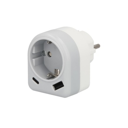 Enchufe / Adaptador Schuko Con 2 Tomas, USB A / C, Potencia Maxima 3680 W, Cargador Moviles, Cargador 2 Tomas, Adaptador Moviles