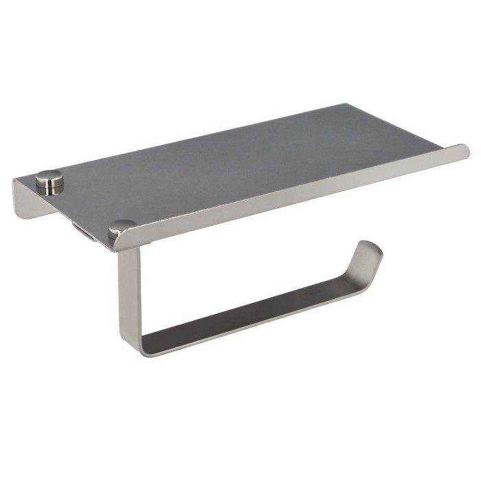 Portarrollos Baño Con Estante Para Moviles Autoadhesivo, Color Inox Con Efecto Espejo, Autoadhesivo Resistente o Con Tornillos a