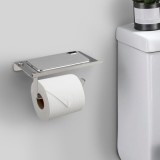 Portarrollos Baño Con Estante Para Moviles Autoadhesivo, Color Inox Con Efecto Espejo, Autoadhesivo Resistente o Con Tornillos a