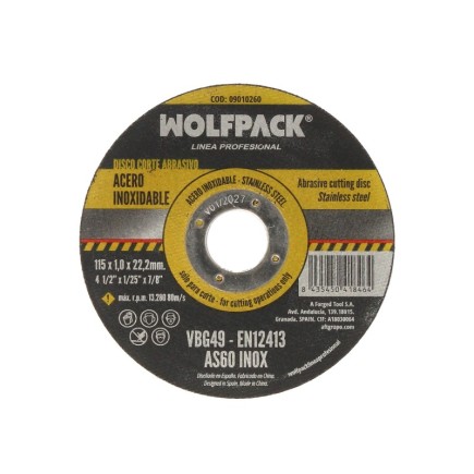 Disco Corte Abrasivo Acero Inoxidable Ø 115x Ø 22,2 mm Espesor 1,0 mm, Disco Radial / Amoladora Universal