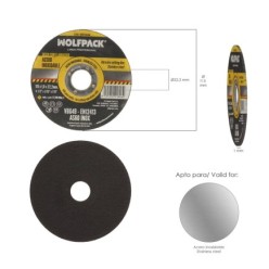 Disco Corte Abrasivo Acero Inoxidable Ø 115x Ø 22,2 mm Espesor 1,0 mm, Disco Radial / Amoladora Universal