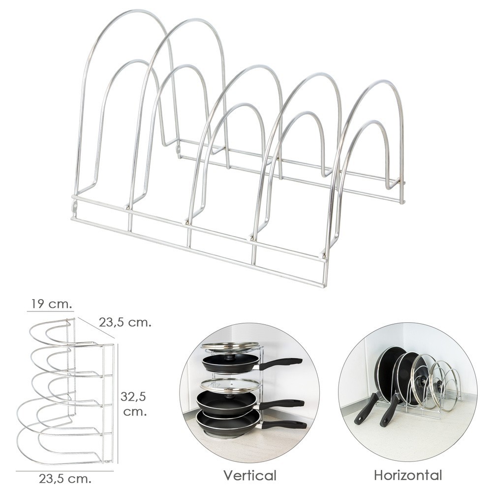 Soporte Vertical 5 Niveles Para Sartenes, Tapaderas, Acero Cromado al por Mayor | Almacén de Ferretería