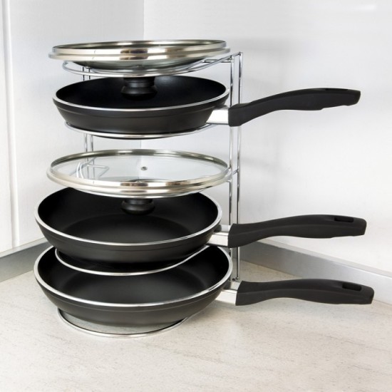 Soporte Vertical 5 Niveles Para Sartenes, Tapaderas, Acero Cromado al por Mayor | Almacén de Ferretería