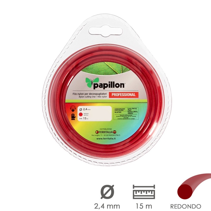 Hilo Nylon Desbrozadoras Redondo Profesional Ø 2,4 mm, Rollo 15 metros, Hilo Nylon Corte Desbrozadores Hierba, Jardin, Maleza