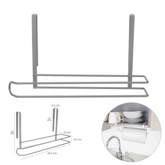 Colgador Portarrollos Papel Cocina, Acero Para Puertas, Encimeras, Muebles, 32,5x18x10 cm, al por Mayor | Almacén de Ferretería