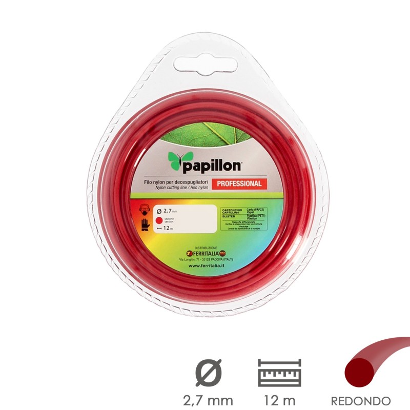 Hilo Nylon Desbrozadoras Redondo Profesional Ø 2,7 mm, Rollo 12 metros, Hilo Nylon Corte Desbrozadores Hierba, Jardin, Maleza