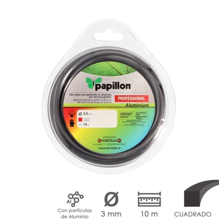 Hilo Nylon y Aluminio Desbrozadoras Cuadrado Professional Ø 3,0 mm, Rollo 10 metros, Hilo Nylon Corte Hierba, Jardin, Maleza