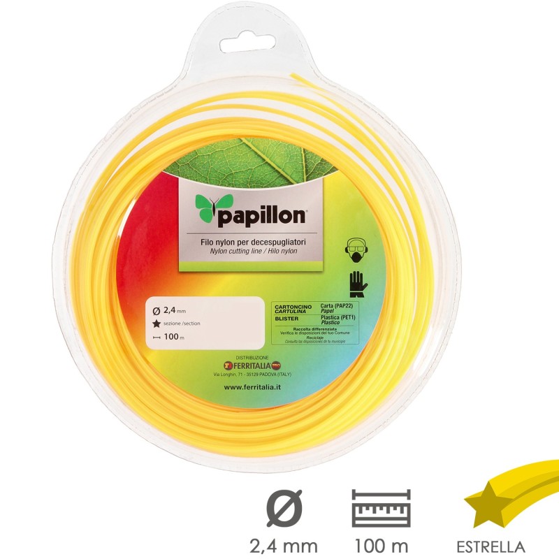 Hilo Nylon Desbrozadoras Estrella Ø 2,4 mm, Rollo 100 metros, Hilo Nylon Corte Desbrozadores Hierba, Jardin, Maleza
