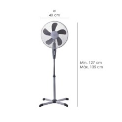 Ventilador Pie Ø 40 x 135 cm, 45 W, Oscilación Automatica, Altura Regulable, Cabezal Inclinable, Base Estable 60x60 cm,