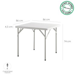 Mesa Plegable Cuadrada Multifuncional, Portatil, Resistente,Multiusos 86x86x74 cm, Color Blanco