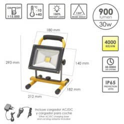 Foco Led 30 Watt, Luz Blanca 4000º K IP 65 900 Lumenes Con Asa de Transporte, Proyector Led Con Asa, Foco Led Trabajo