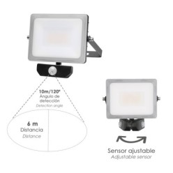 Foco Led Plano 30 Watt, Luz Blanca 4000º K  IP 65 2400 Lumenes Con Sensor de Presencia