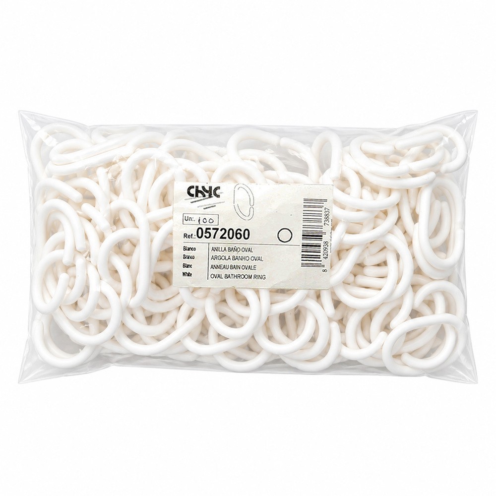 Anillas Para Cortinas de Ducha Oval, Anilla Baño Oval 18 mm, Blanca (Bolsa 100 Unidades) al por Mayor | Almacén de Ferretería