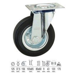 Rueda Industrial Goma Negra Placa  125 mm,