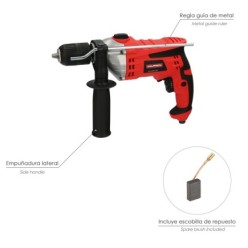 Taladro Percutor Con Variador de Velocidad 1050 Watt, Incluye Maletín, Empuñadura y Guia Metalica,