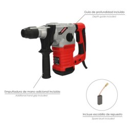 Martillo Demoledor Perforador SDS PLUS 1,500 Watt, Con Accesorios y Maletin, 4,000 IPM 6 Julios,