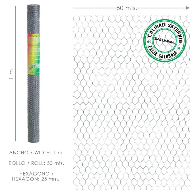 Enrejado Triple Torsion 25/ 100 cm, Rollo 50 Metros Uso Domestico