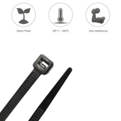 Brida Nylon 100%, Color Negro 3,5 x 280 mm, Bolsa 100 unidades, Abrazadera Plastico, Organizador Cables, Alta Resistencia