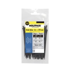 Brida Nylon 100%, Color Negro 3,6 x 370 mm, Bolsa 100 unidades, Abrazadera Plastico, Organizador Cables, Alta Resistencia