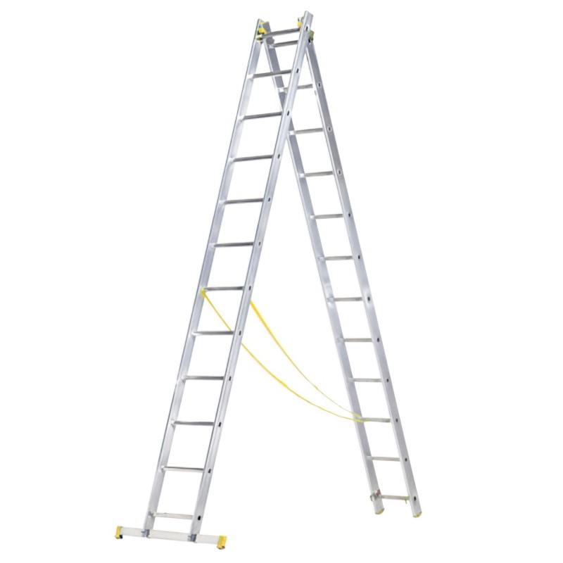 Escalera Aluminio 2 Tramos 12+12 Peldaños, Plegable, Antideslizante, Resistente
