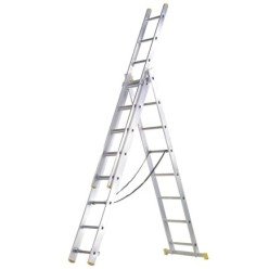 Escalera Aluminio 3 Tramos 9+9+9 Peldaños,Plegable, Telescópica, Antideslizante, Resistente,